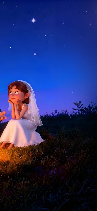 Set your iPhone to this beautiful Carl Ellie wallpaper in stunning 4K resolution! This matching wallpaper features Carl in a suit, Ellie in a dress, and both by a small fire.