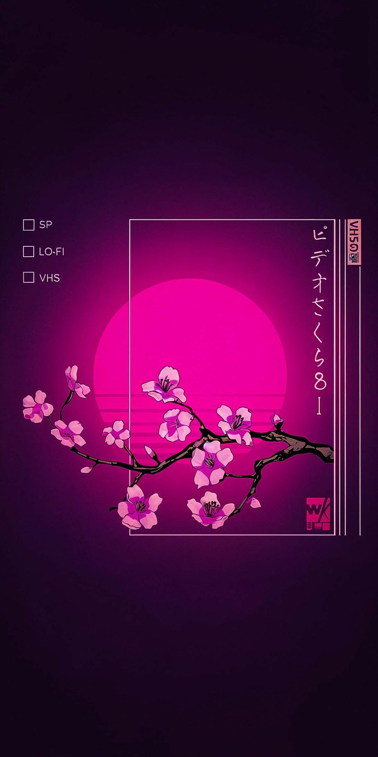 Retrowave cherry blossom wallpaper iOS HD