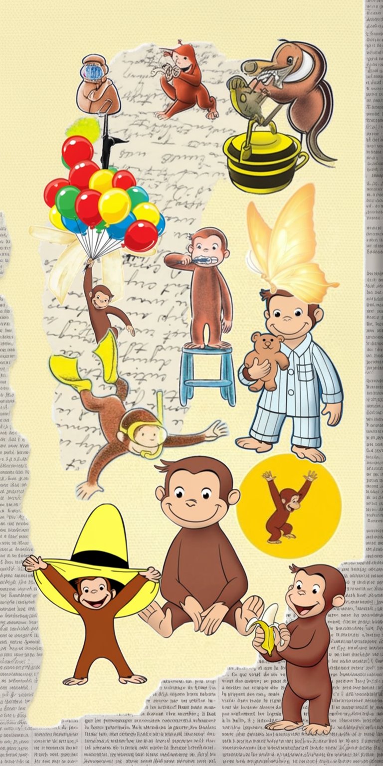 Curious George monkey collage wallpaper iPhone 4K