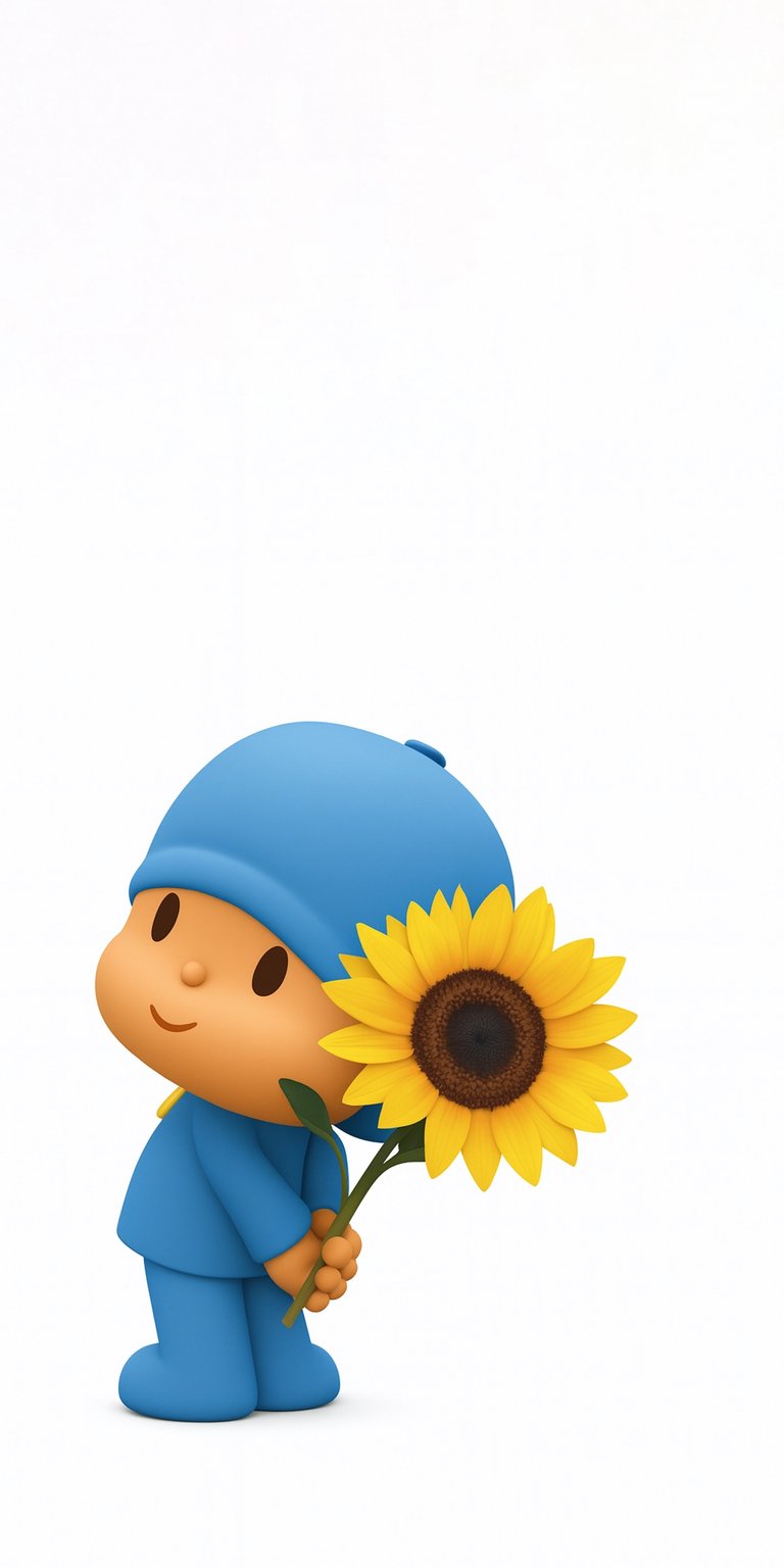 Download this heartwarming Pocoyo 4K wallpaper for your iPhone, featuring the cheerful character holding a vibrant sunflower. This lovely wallpaper highlights Pocoyo's friendly smile and his signature blue outfit.