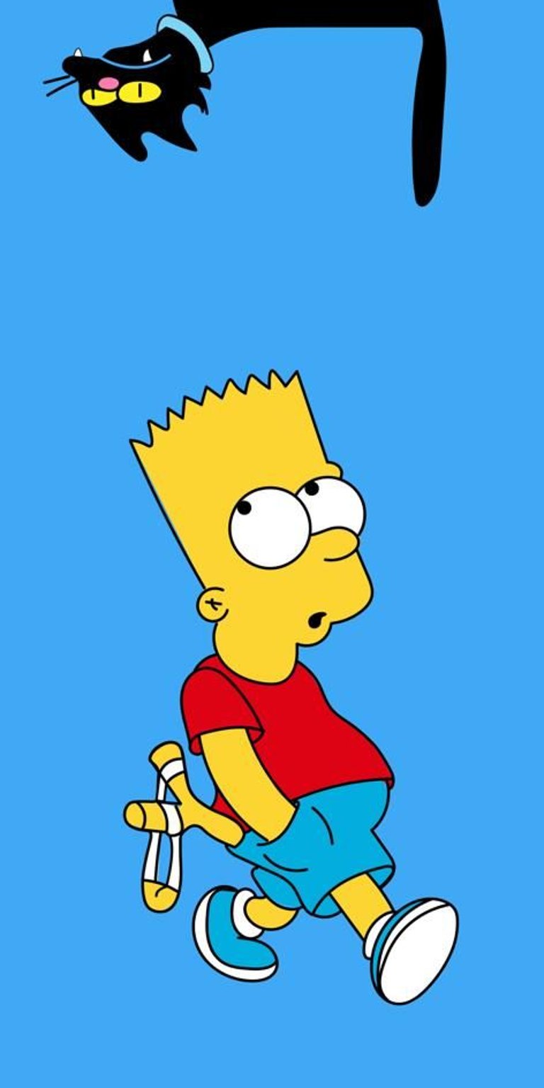 Bart under a black cat walking with his shooter inside his pocket wallpaper