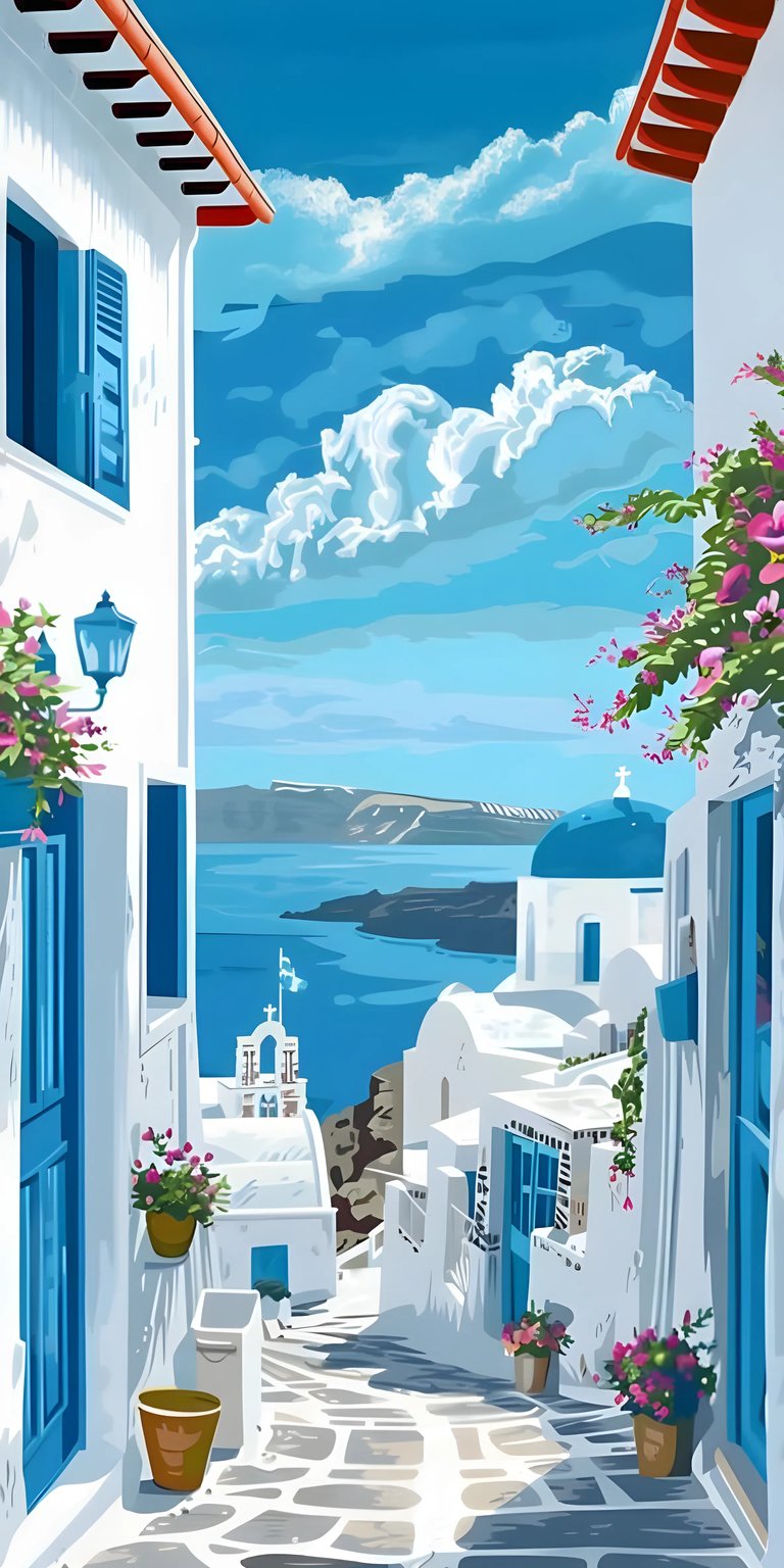 Greece blue sky art iPhone wallpaper HD