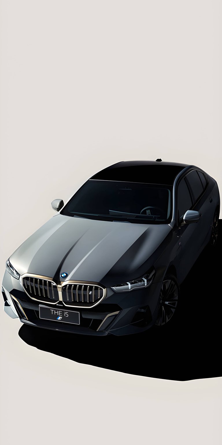 BMW i5 4K wallpaper featuring a sleek silver body, illuminated grille accents, and a clean studio backdrop. This aesthetic wallpaper delivers a refined electric performance look for your iPhone lock screen and home screen.