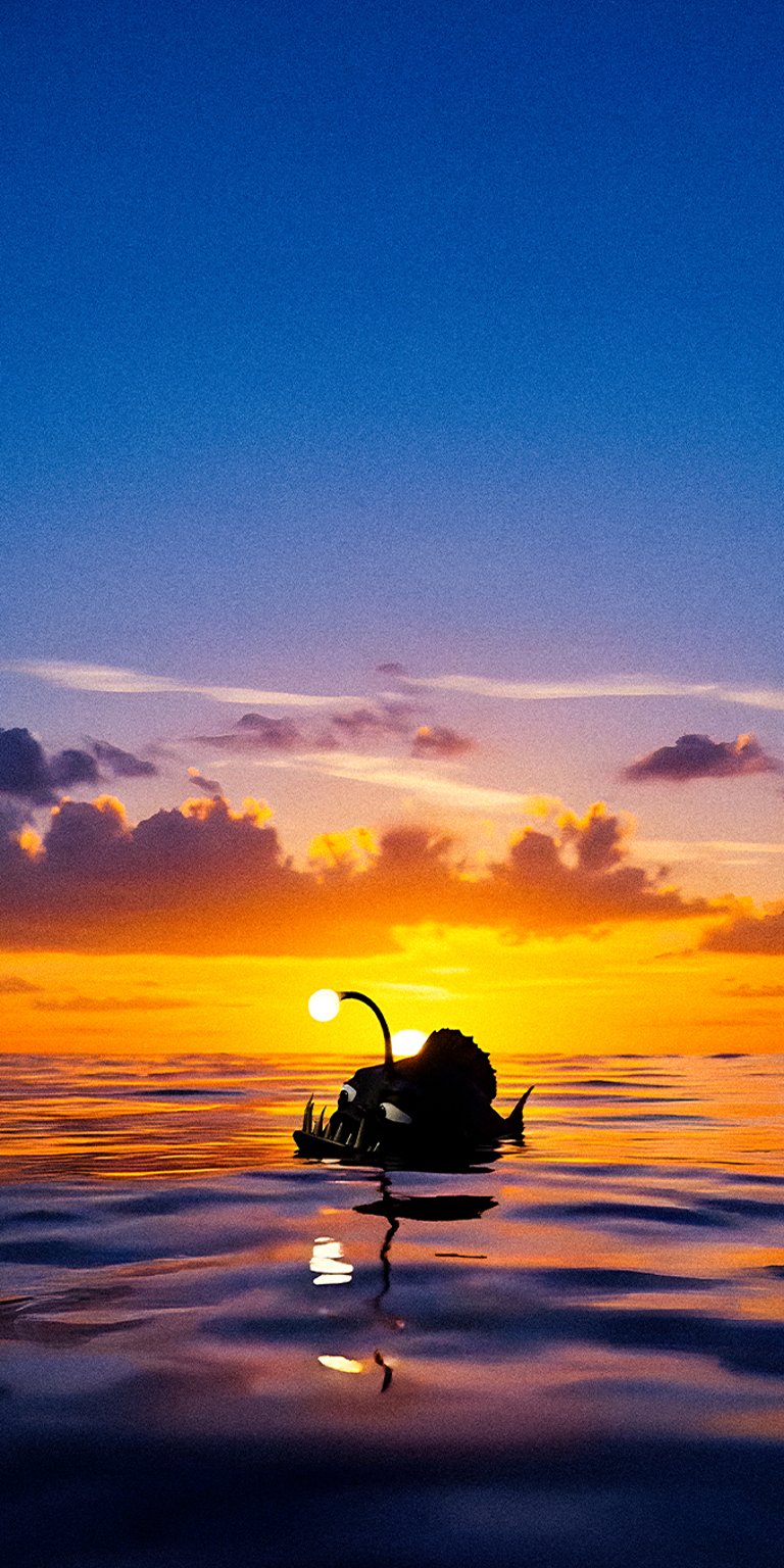 Anglerfish meme floating in sea wallpaper for iPhone