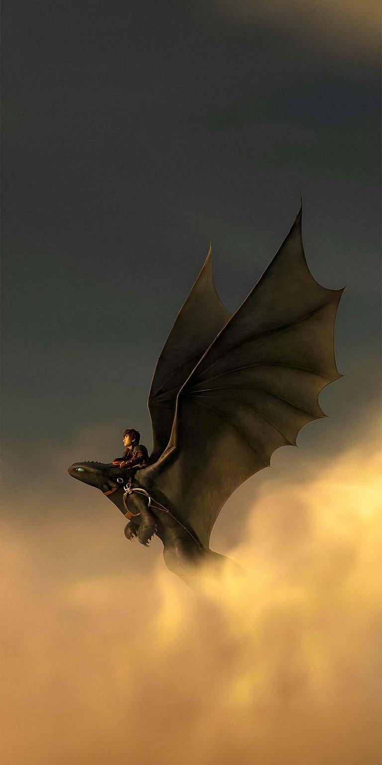 Hiccup and Toothless flying above the sky wallpaper in 4k