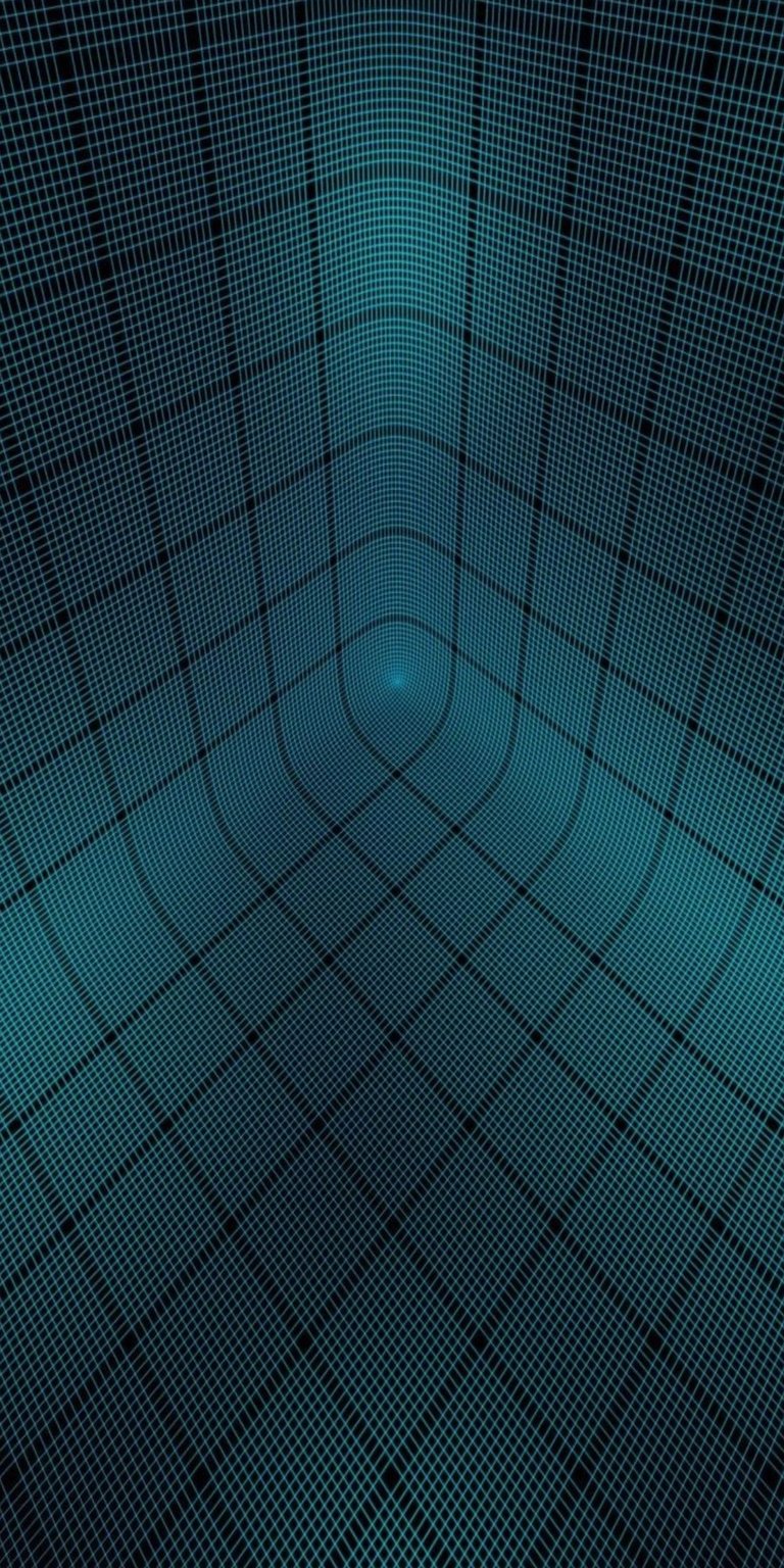 Download this abstract grid wallpaper in 4K for your iPhone! The wallpaper features a blue grid pattern with a distorted perspective and a centralized vanishing point.