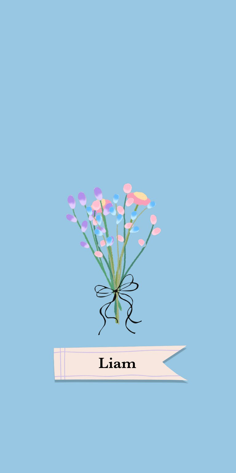 illustration flower wildflower daisy bouquet label ribbon name liam