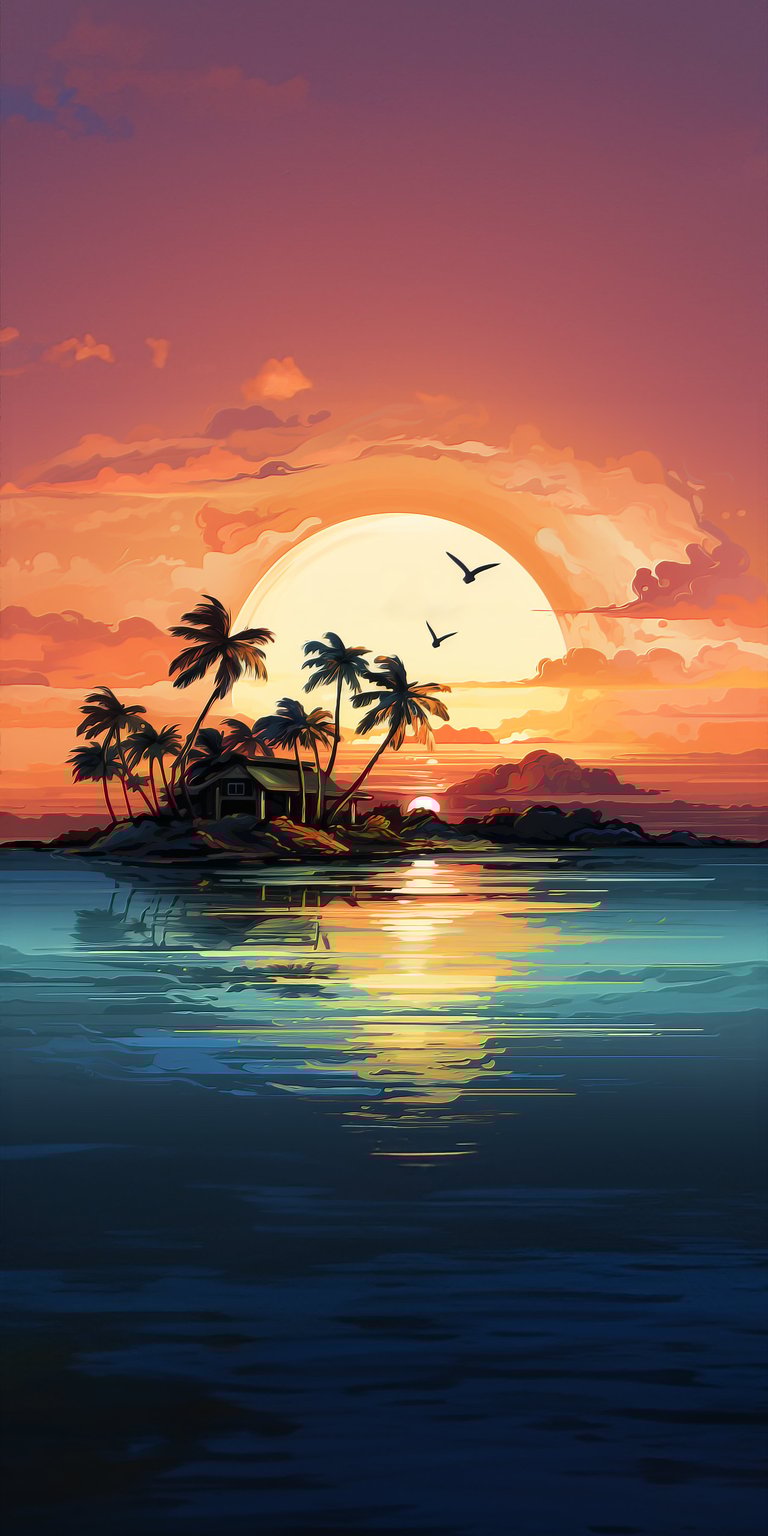 Summer island with palm trees and sunset wallpaper