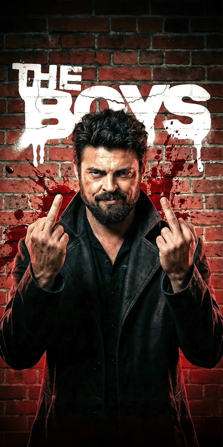 Get this stunning Billy Butcher 4K wallpaper for your iPhone, featuring a brick wall background and blood splatter details. This cool wallpaper showcases his defiant attitude, complete with a striking black coat.