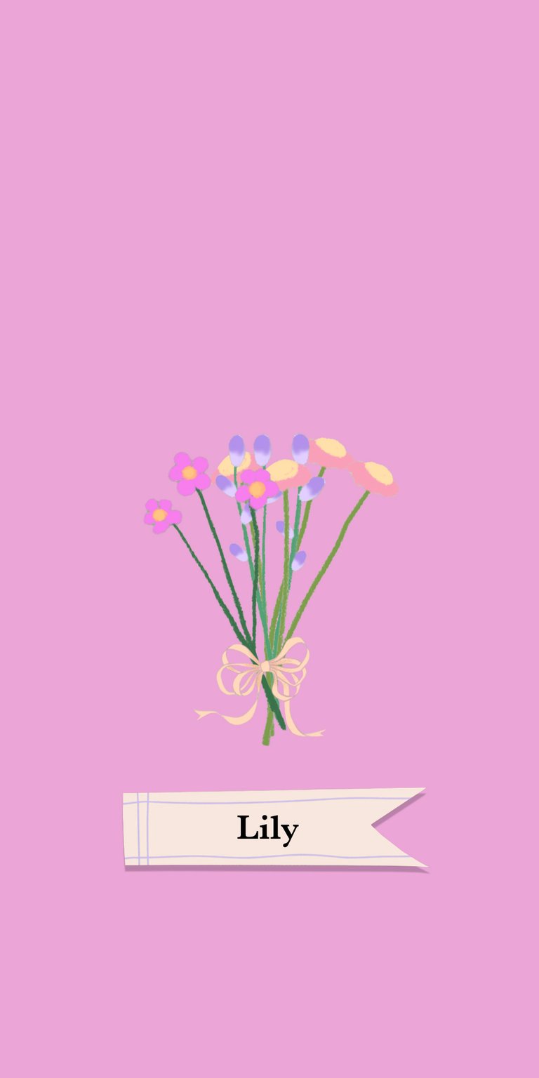 pink illustration flower wildflower purple daisy bouquet label ribbon name lily