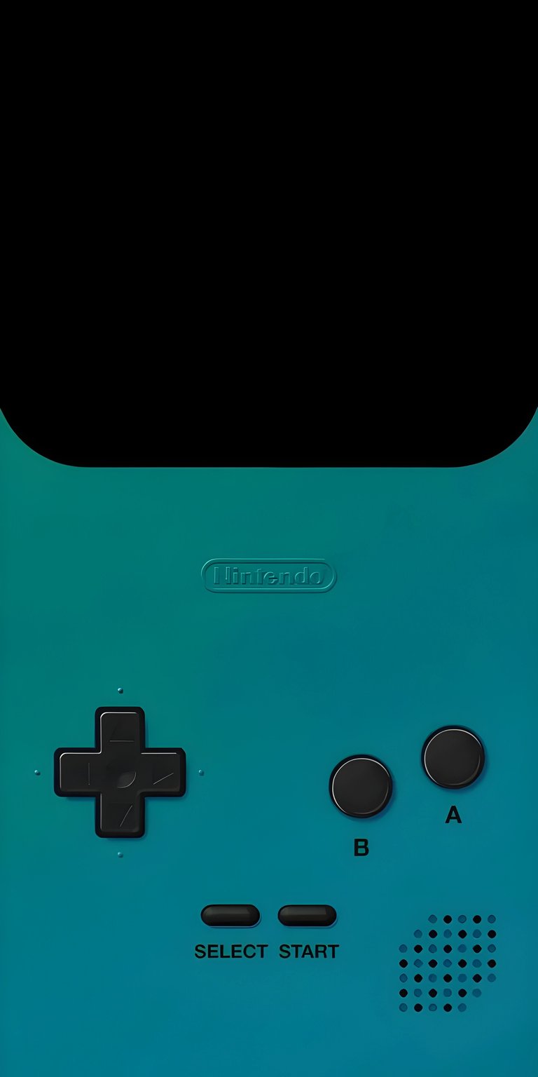 Get this vibrant Gameboy 4K wallpaper for your iPhone, featuring a gradient teal design. This wallpaper highlights the classic D-pad, A/B buttons, and the iconic 'Nintendo' logo.