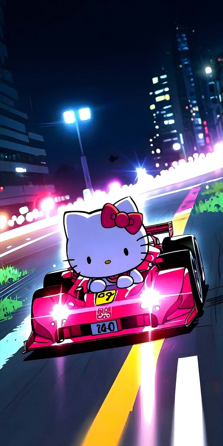 Hello Kitty driving a race car wallpaper HD iOS