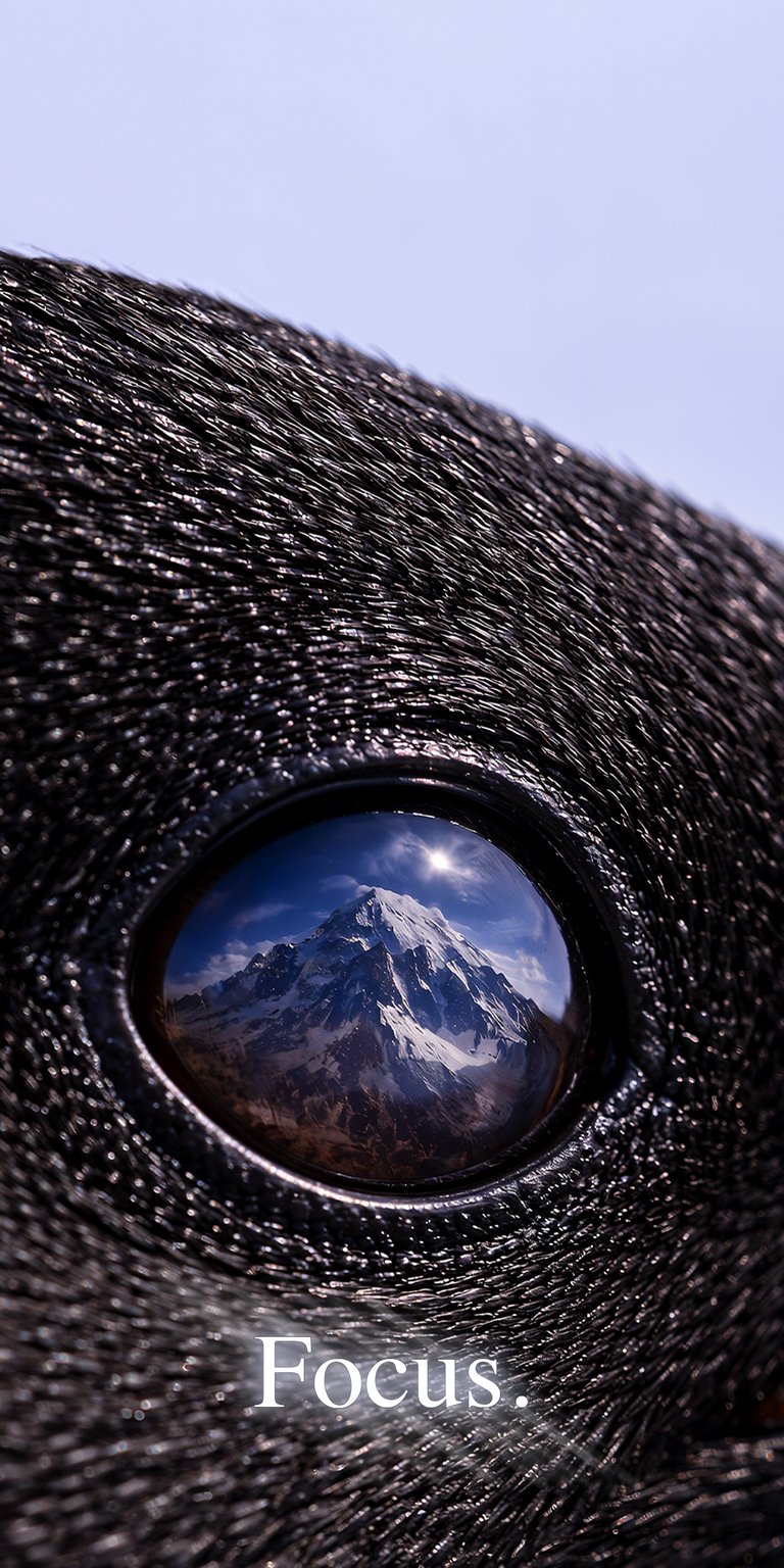 This striking 4K wallpaper features a macro "Focus" shot of a mountain peak reflected perfectly within the glossy eye of a penguin. Give your iPhone a unique look with this wallpaper that balances detailed feathers with a sharp, mirrored landscape.