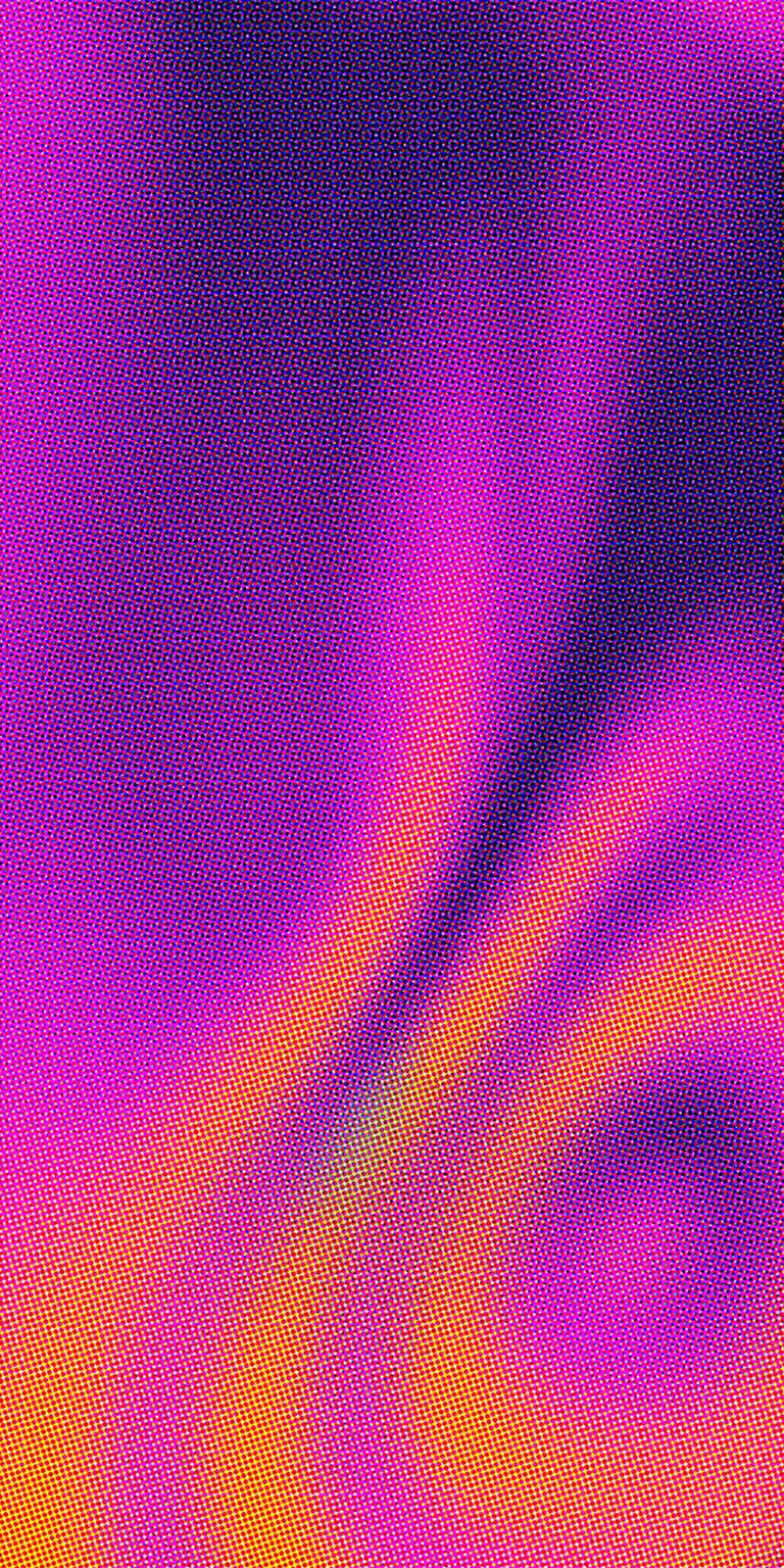 This stunning 4K wallpaper features the time 14:34 displayed over a vibrant purple and orange background, perfect for your iPhone. The textured look and bottom icons add a modern touch to this unique wallpaper.