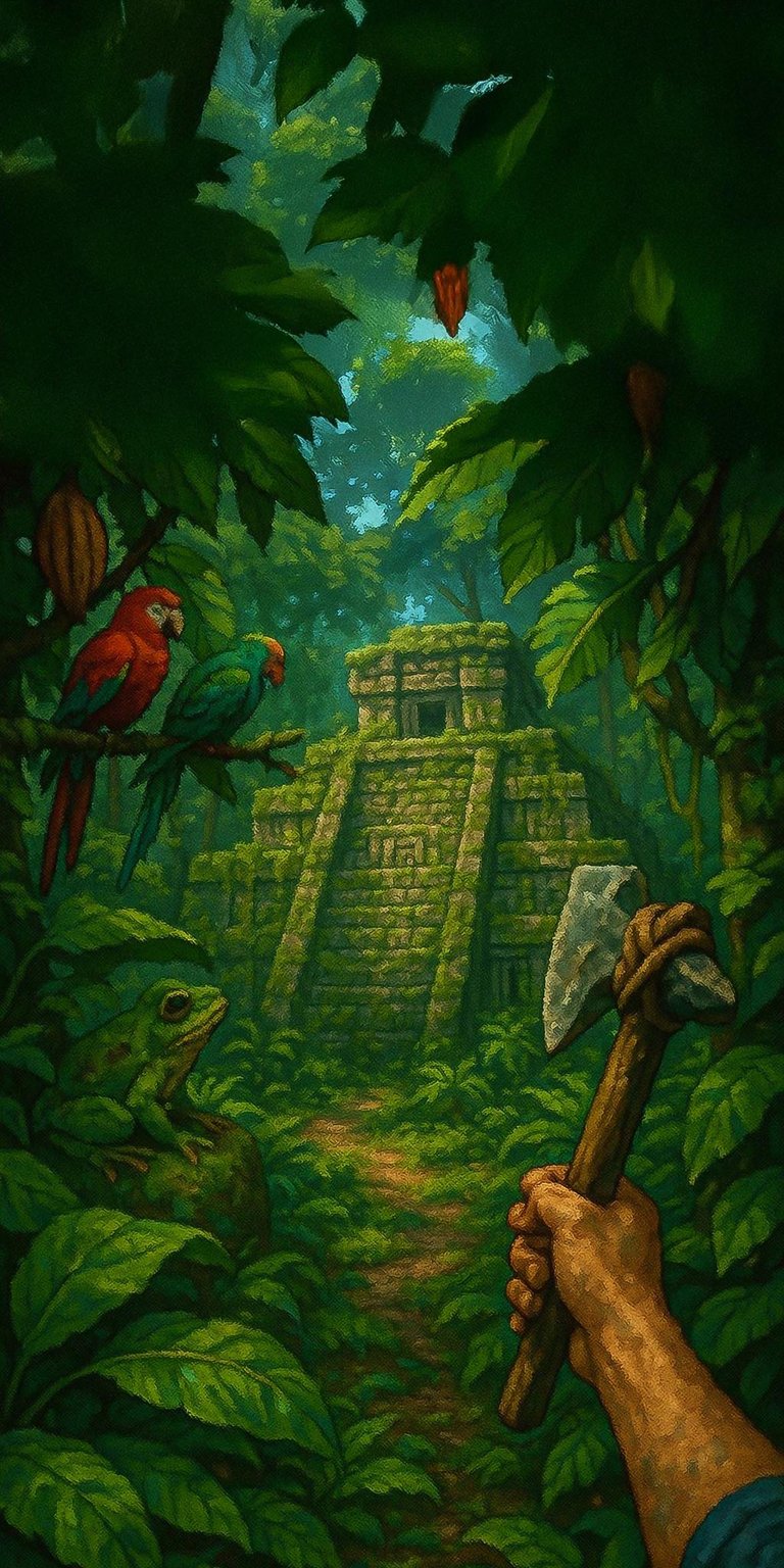 Minecraft Jungle Temple pixel art iPhone wallpaper 4K
