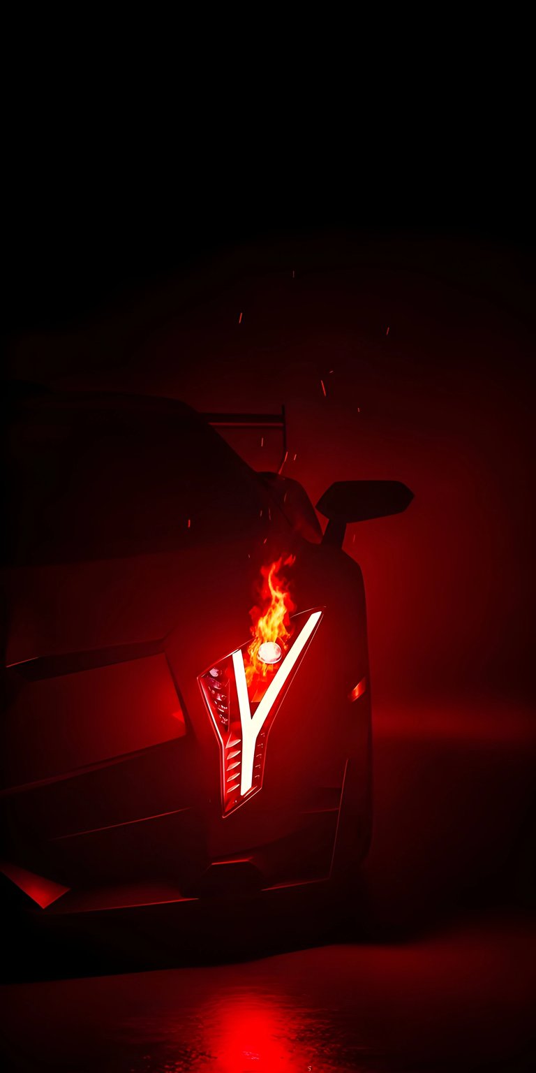Experience the heat with this stunning Lamborghini Sesto Elemento 4K OLED wallpaper designed specifically for your iPhone. This wallpaper features a striking glowing red headlight with realistic fire effects against a deep black, high-contrast background.
