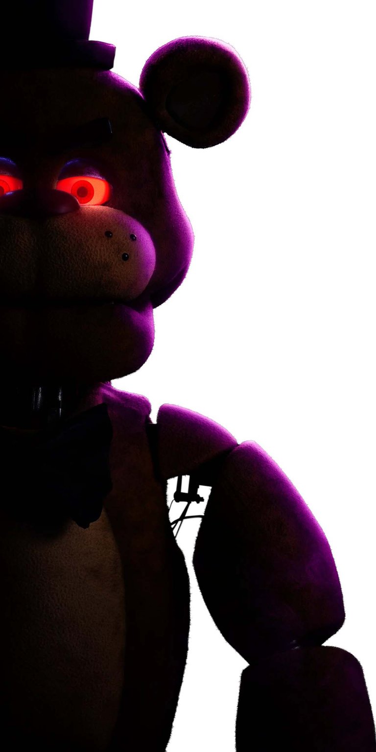 Download this striking Freddy Fazbear 4K wallpaper for your iPhone! This chilling wallpaper features glowing red eyes, a top hat, and a partially visible bow tie.