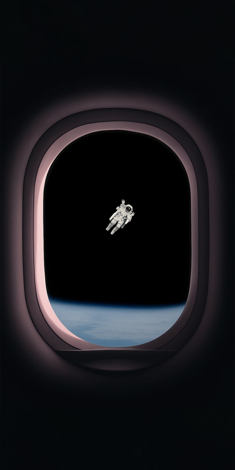 Download this striking astronaut 4K wallpaper for your iPhone, featuring a floating astronaut framed by the curved window and Earth's horizon. This stunning wallpaper captures the solitude of space travel.