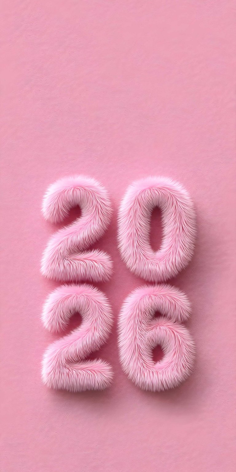 Elevate your iPhone with this fluffy 2026 4K wallpaper. The pink background complements the whimsical, furry numbers, creating a visually stunning wallpaper.