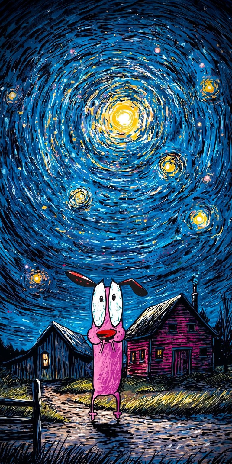 Courage the Cowardly Dog painting art van Gogh iPhone wallpaper 4K