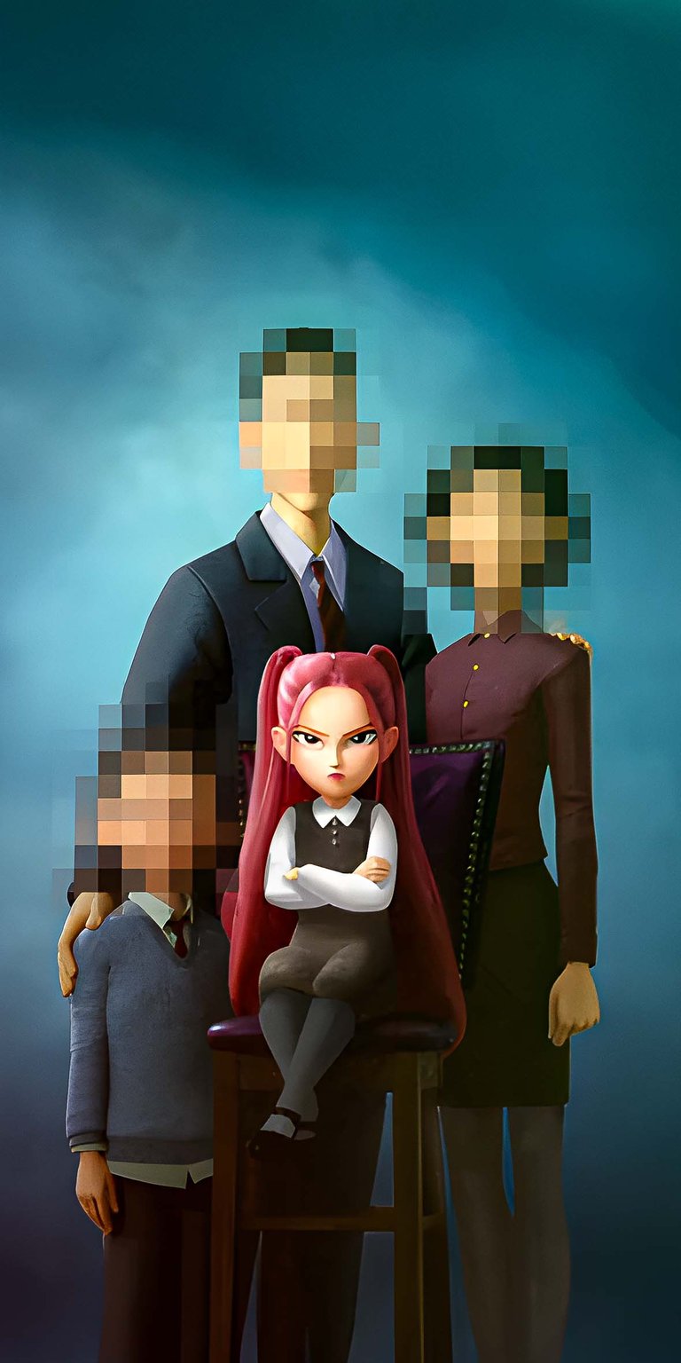 Mira with her blurred faces family wallpaper for iPhone