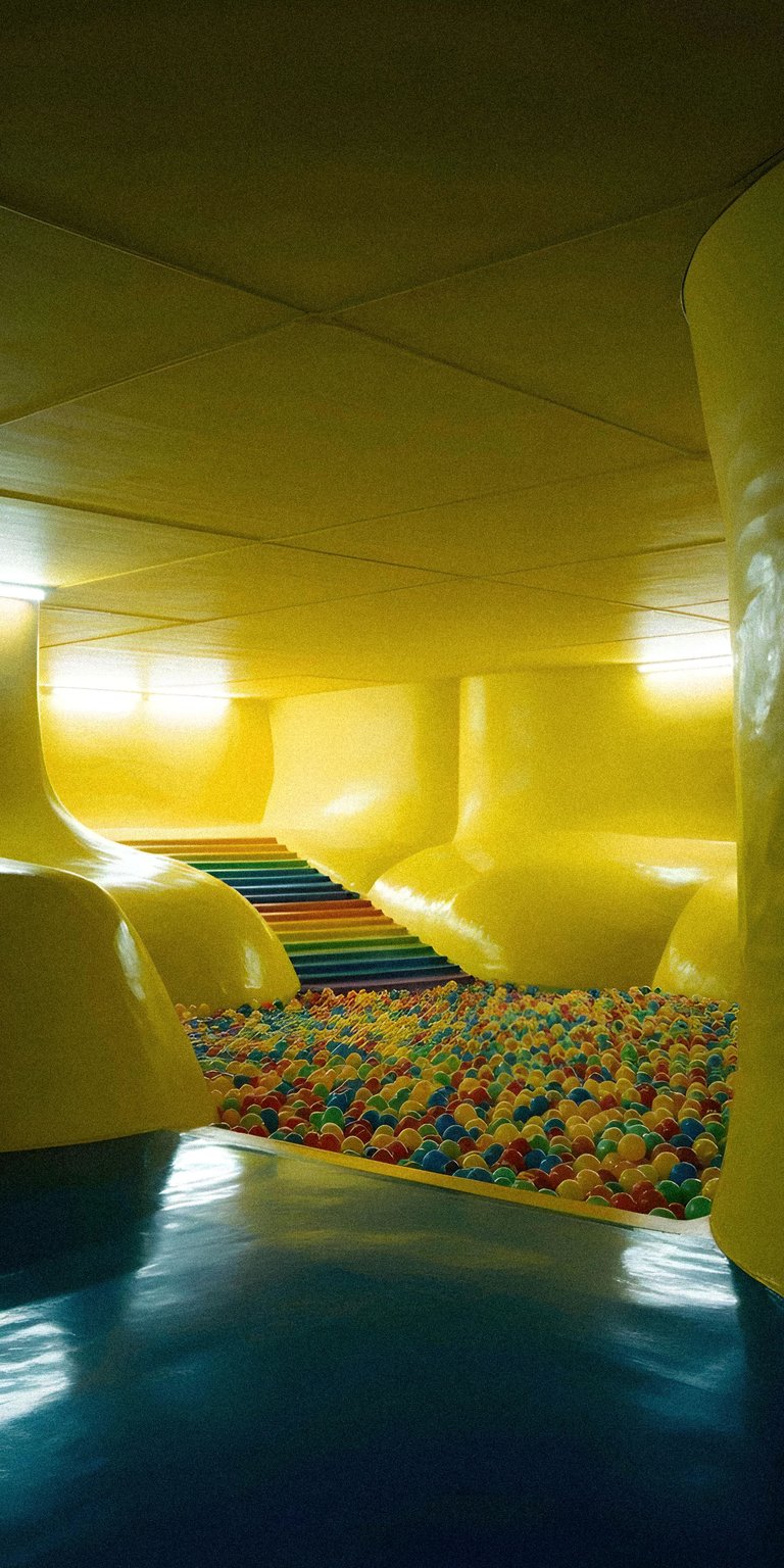 Elevate your iPhone with this unique Backrooms wallpaper in stunning 4K, featuring a room filled with colorful balls, rainbow stairs, and a glossy blue floor. This distinctive wallpaper provides a visually captivating experience.