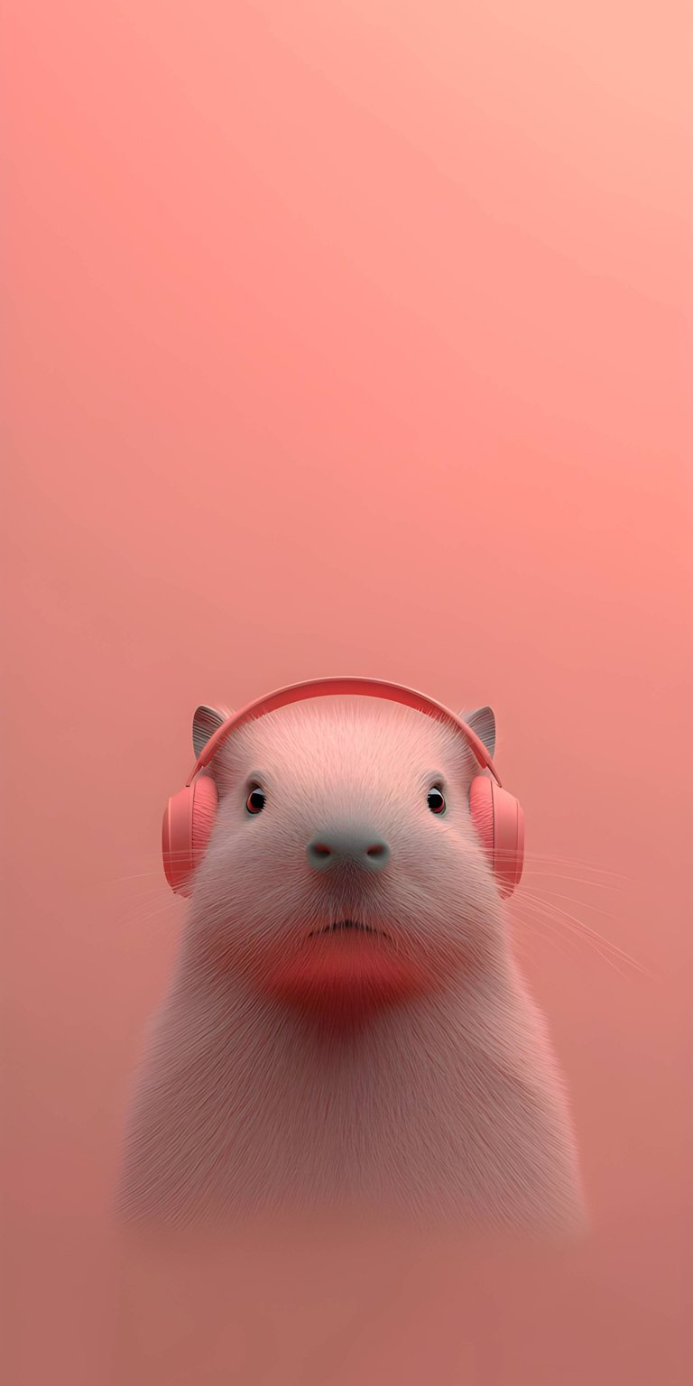 This aesthetic wallpapers selection features a stylized pink capybara wearing sleek headphones against a soft peach background. Perfect for an iPhone lock screen, this high-definition wallpaper offers a minimalist and serene mood with clean 3D-rendered textures.