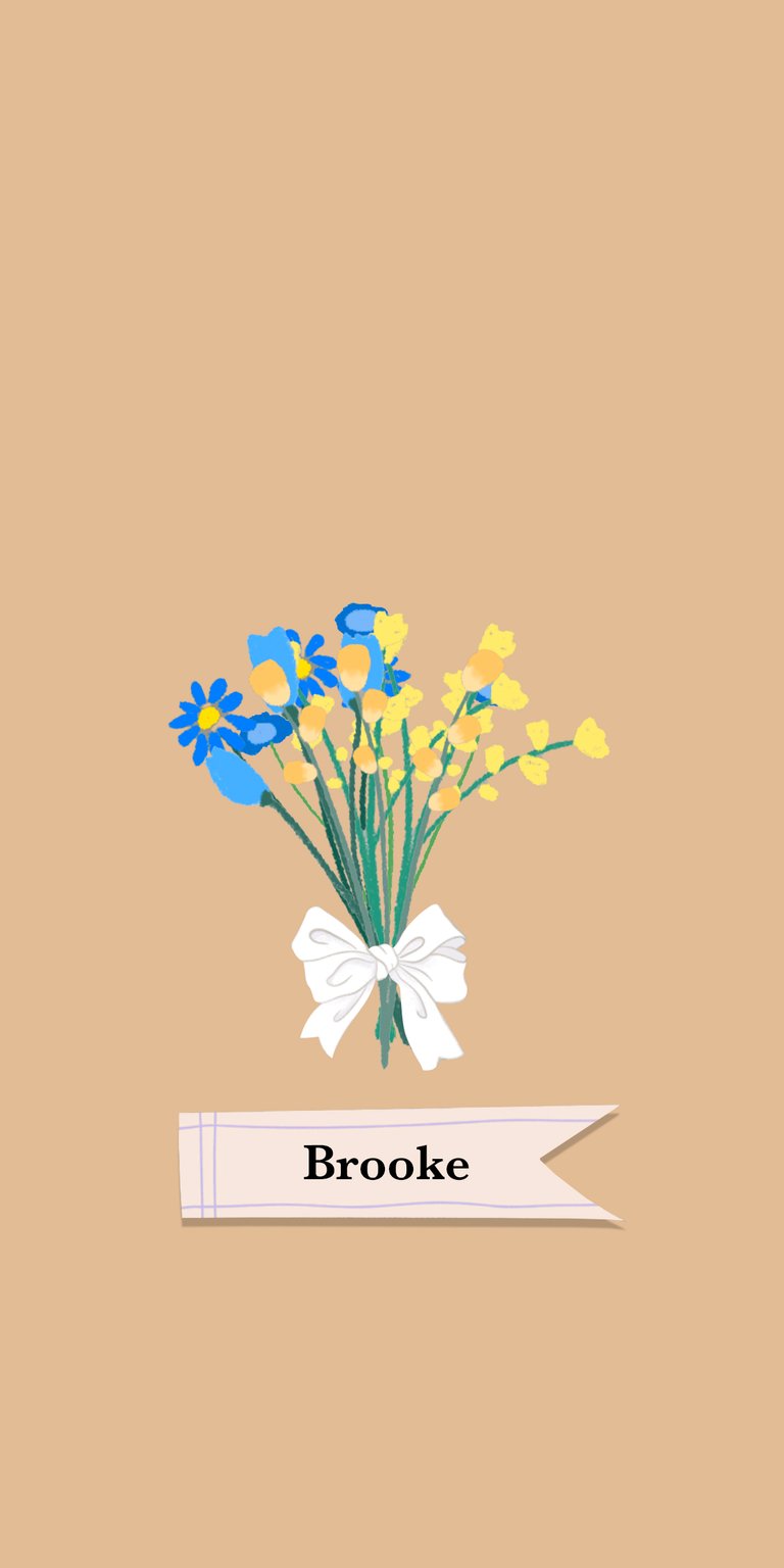blue flower wildflower yellow white daisy bouquet label ribbon name brooke