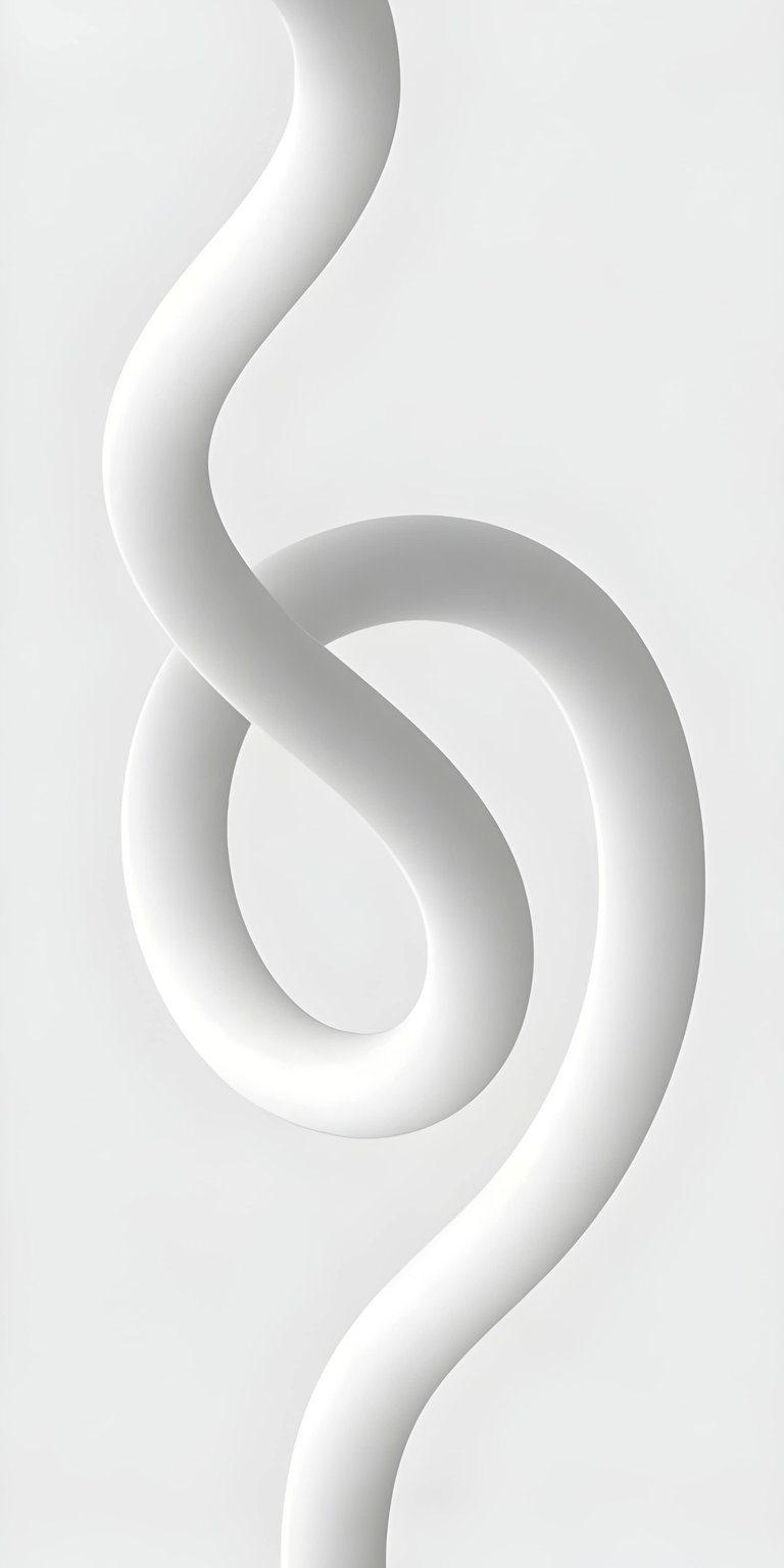 A masterpiece of simplicity and modern design. This wallpaper showcases a continuous, flowing 3D white tube or ribbon that twists into an elegant knot. The soft shadows and clean, monochromatic palette create a sense of depth and tranquility. It is the ideal choice for users who prefer a "less is more" approach, offering a professional and calming look for any screen.