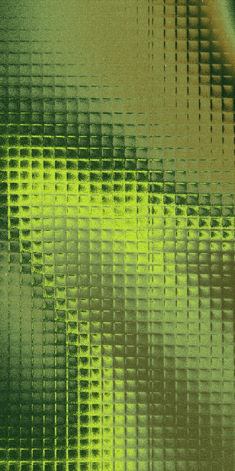 Elevate your iPhone screen with this mesmerizing green cubes 4K wallpaper. The wallpaper features a grid of reflective, luminous squares, creating a textured effect.