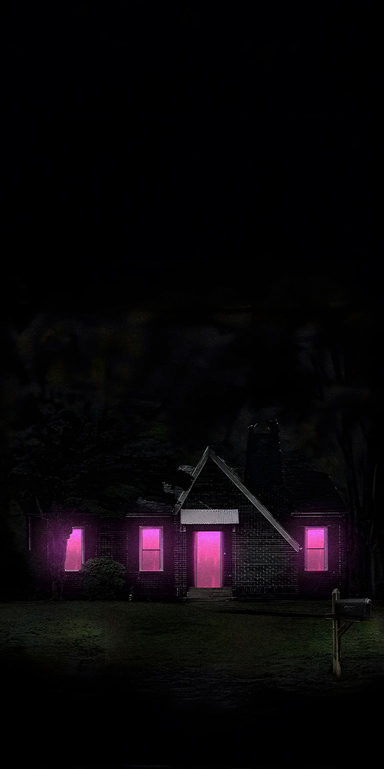 Dark house with pink light inside wallpaper