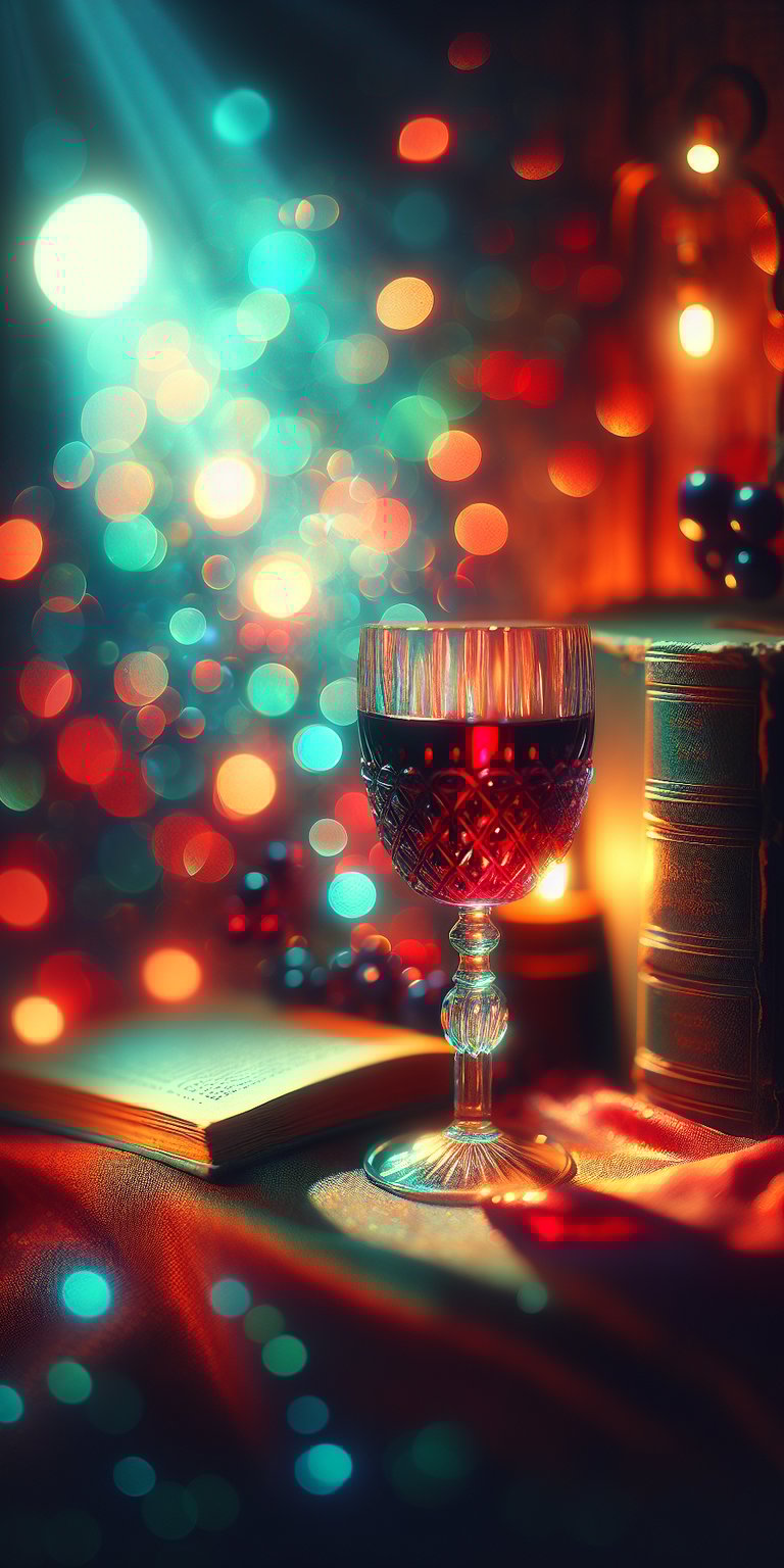 Wine glass and glittery light all around at the back wallpaper