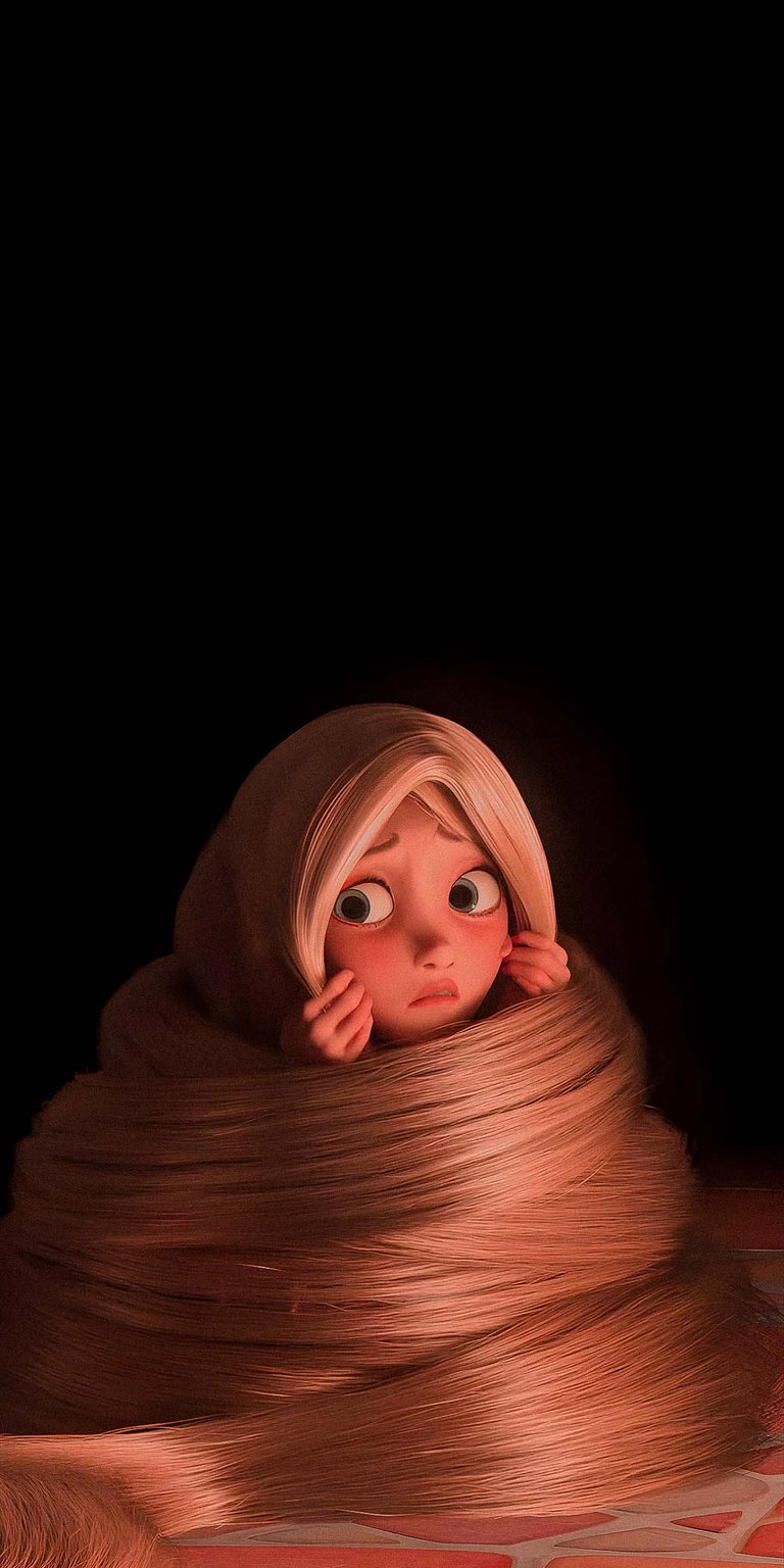 Rapunzel hiding from her hair wallpaper HD mobile