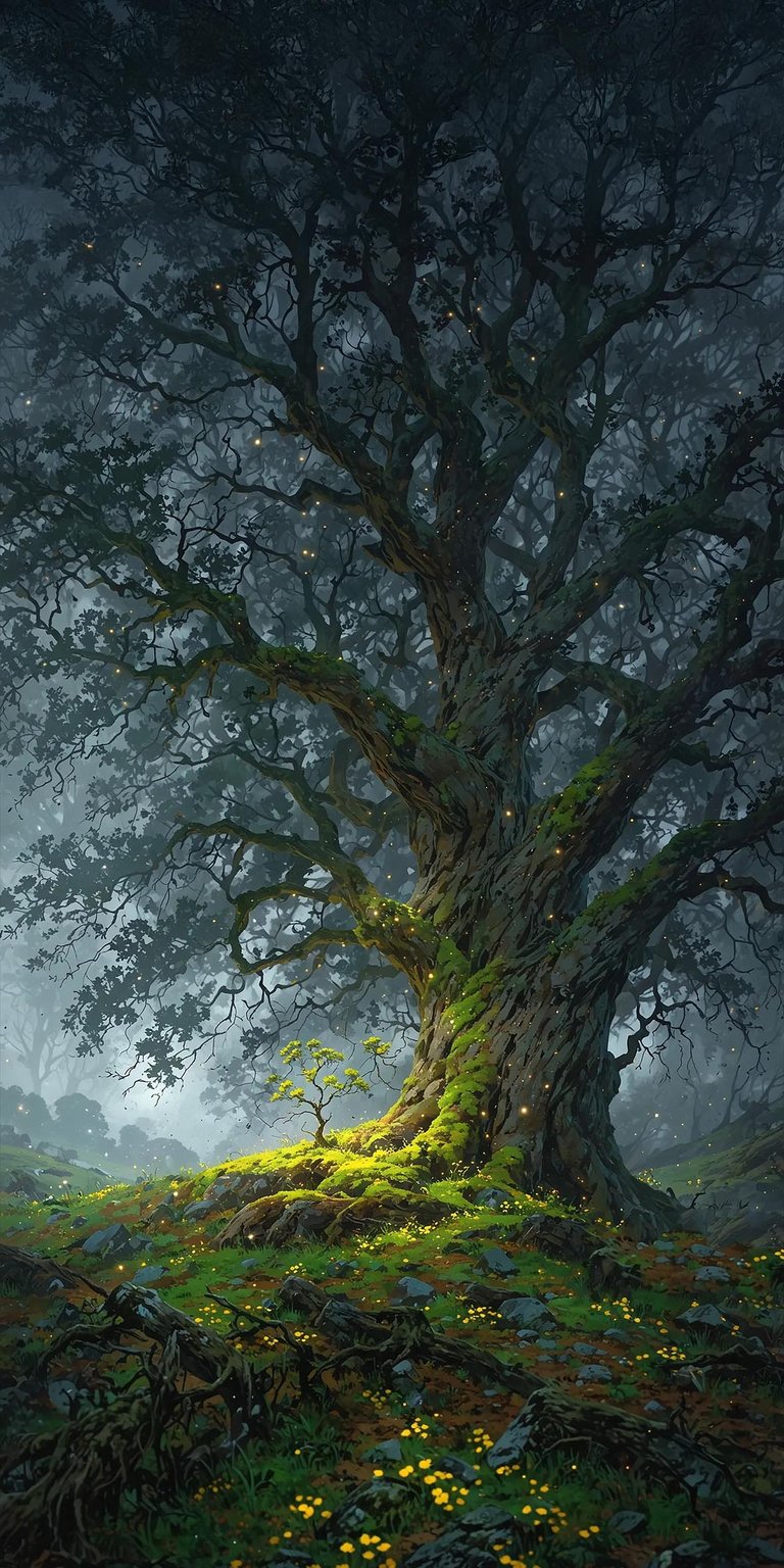 Ancient oak tree iPhone wallpaper 4K