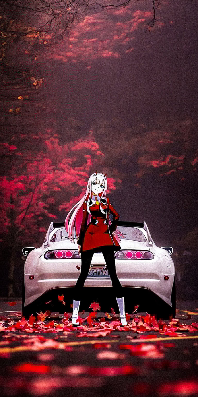 Anime girl and Toyota Supra wallpaper iPhone 4K