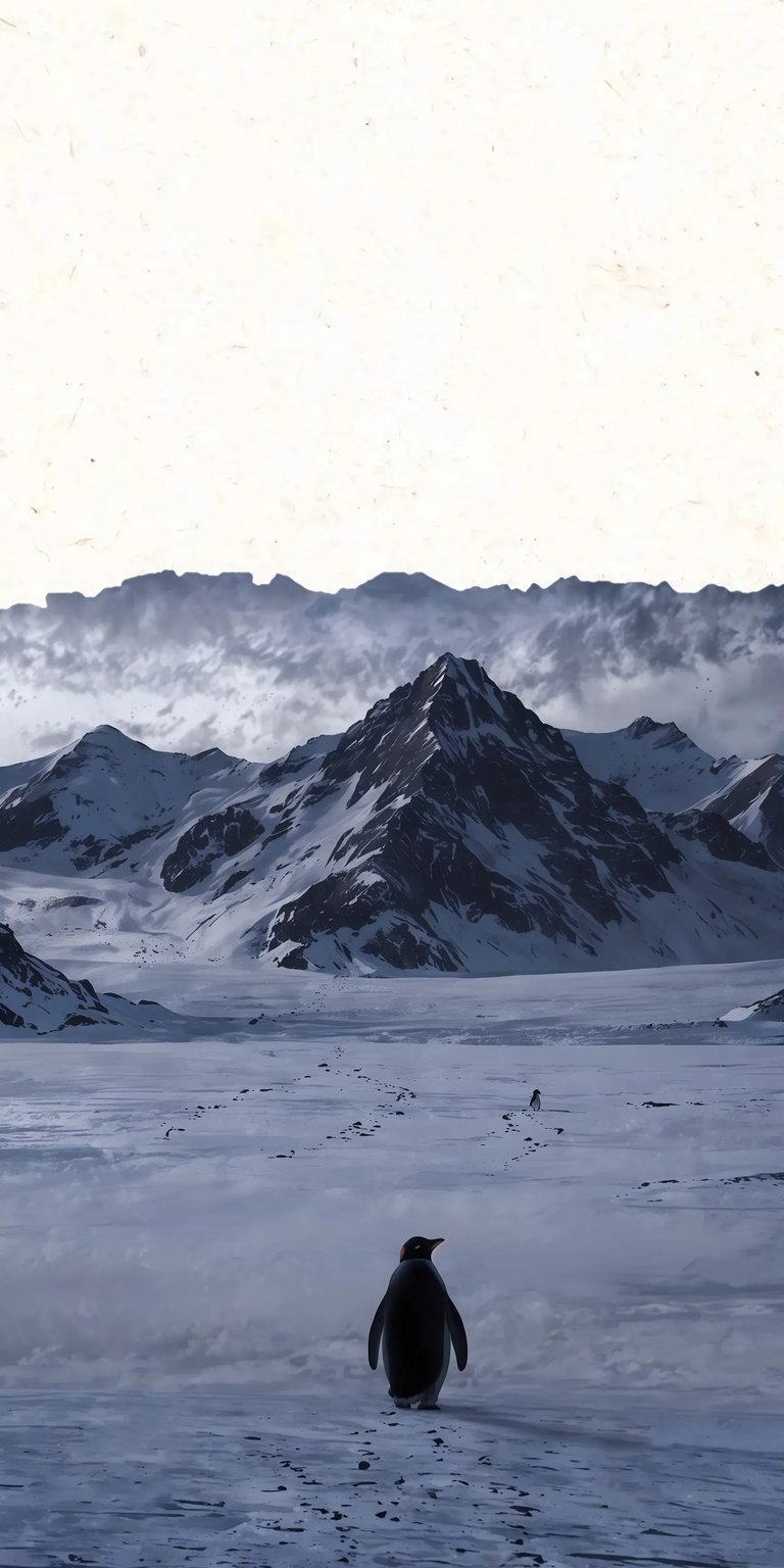 This captivating penguin wallpaper in 4K resolution will transform your iPhone! Watch as the penguin walks across the snowy plains towards distant mountain ranges, leaving fresh footprints in its wake.