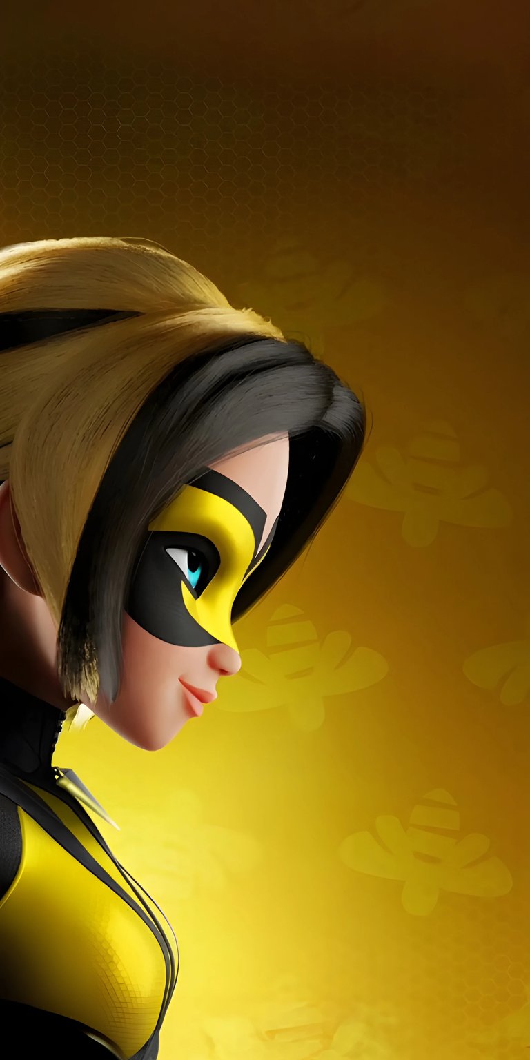 Download this awesome Queen Bee 4K wallpaper for your iPhone, featuring her iconic black and yellow mask, matching striped hair, and detailed uniform. This wallpaper will be the perfect addition to your mobile device.