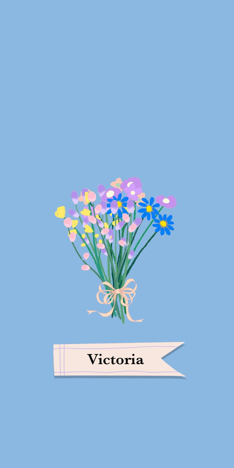 blue illustration flower wildflower daisy bouquet label ribbon victoria name