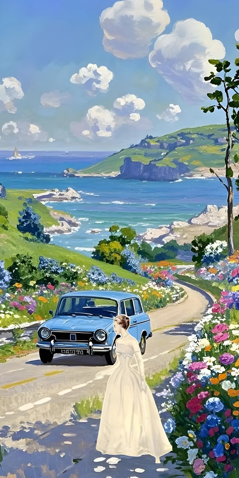 Bride and the car art iPhone wallpaper HD