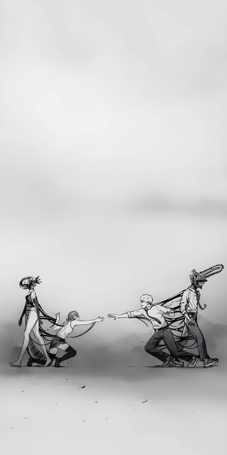This minimalist Chainsaw Man 4K wallpaper features Denji and Makima in a striking black and white sketch style. Enhance your iPhone screen with this high-resolution anime wallpaper designed for a clean, aesthetic mobile look.
