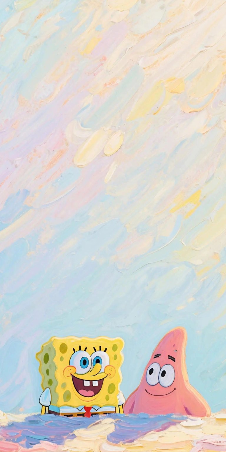 Download this cheerful Spongebob and Patrick 4K wallpaper for your iPhone, rendered with thick paint strokes. This high-definition wallpaper captures Spongebob's iconic smile and Patrick's simple charm, all set against a textured, painterly backdrop.