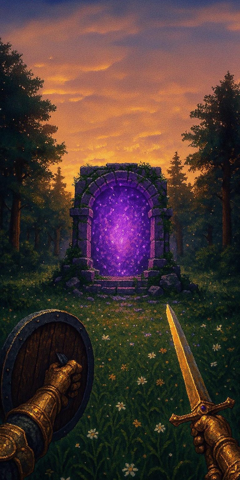 Minecraft Fantasy gate pixel art iPhone wallpaper 4K