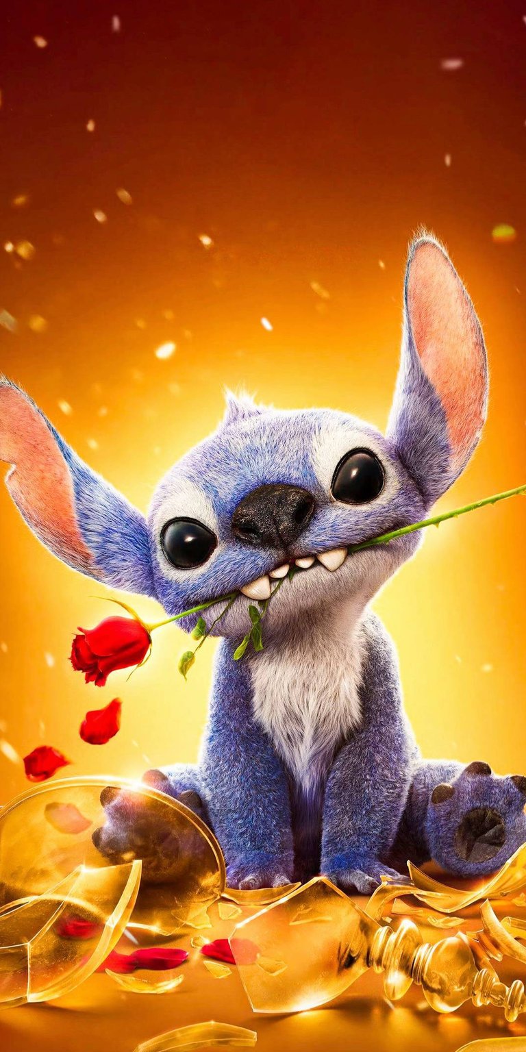 Stitch biting a rose iPhone wallpaper HD