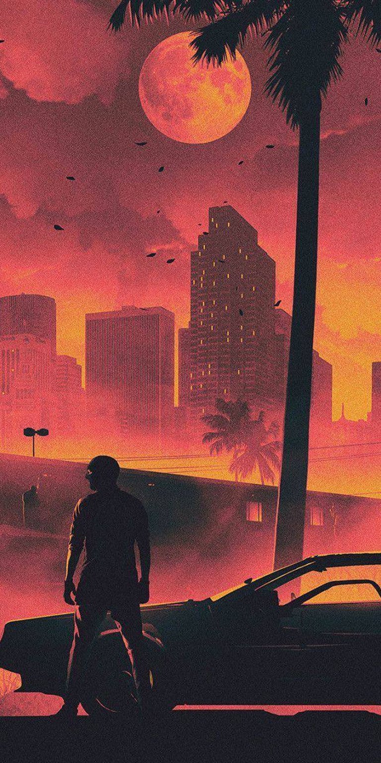 Retro car with orange view mobile wallpapers