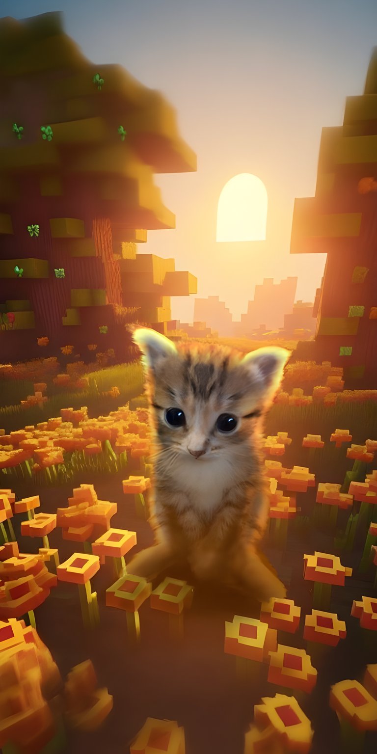 Bring your iPhone to life with this cute Minecraft cat wallpaper in 4K. Featuring a field of blocky orange flowers, a voxelated forest, and a radiant sunset, this wallpaper is purr-fect!