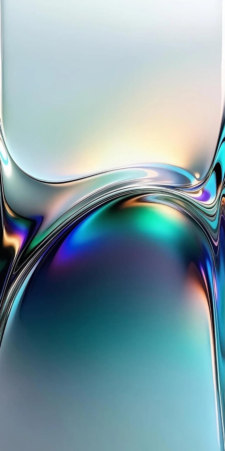 Download this abstract flow 4K wallpaper for your iPhone today. This fluid wallpaper features iridescent colors, metallic reflections, and a glowing upper section.