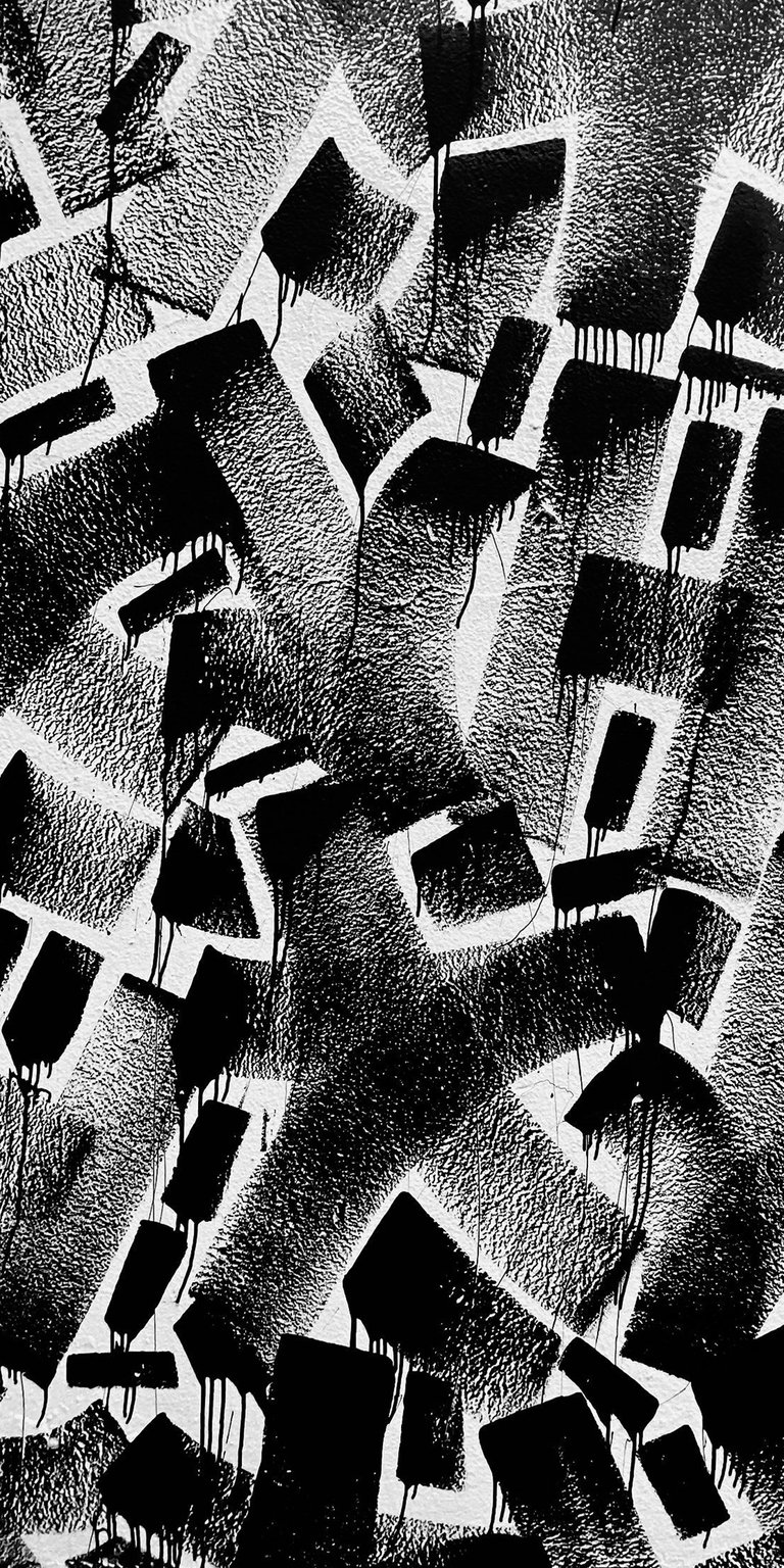 Download this incredible abstract wallpaper in 4K for your iPhone, featuring a textured background with dripping black paint and geometric shapes. This striking wallpaper makes an artistic statement on any device.