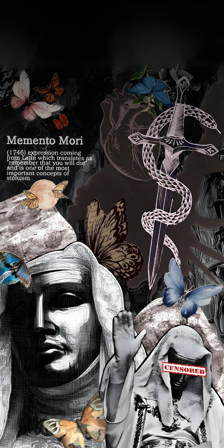 Download this King Baldwin 4K wallpaper for your iPhone, featuring a stoic figure with a "CENSORED" bar over its eyes. The wallpaper also displays various butterflies and a snake coiled around a sword.