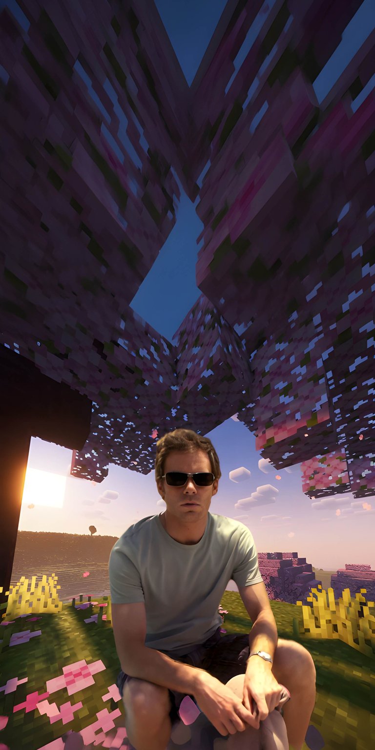 Download this epic PewDiePie wallpaper in 4K for your iPhone, featuring a Minecraft backdrop with flowering trees and a pixelated pink flower field. This stunning wallpaper showcases PewDiePie wearing sunglasses with a stoic expression.