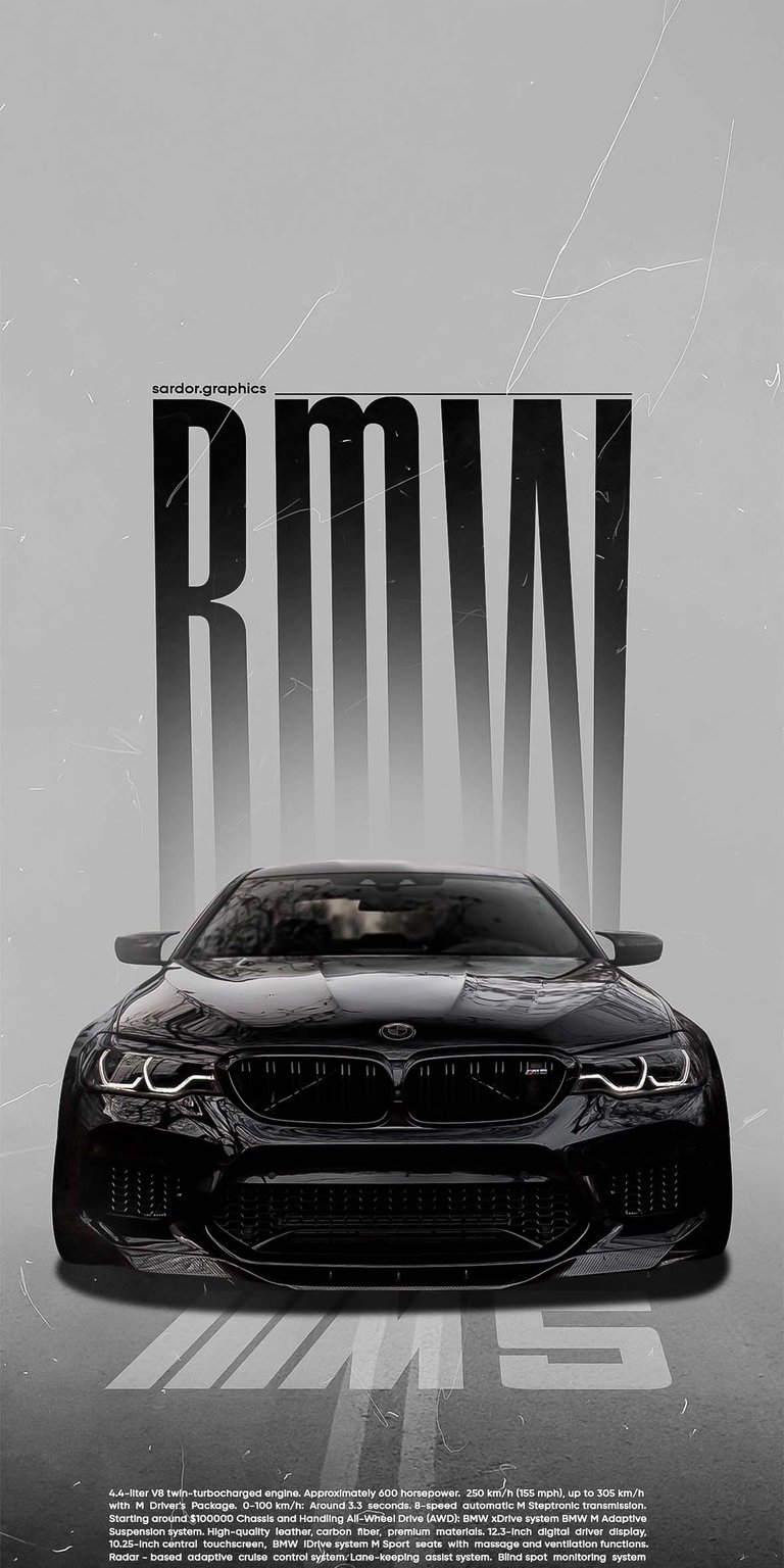 BMW M5 art black and white wallpaper for iOS